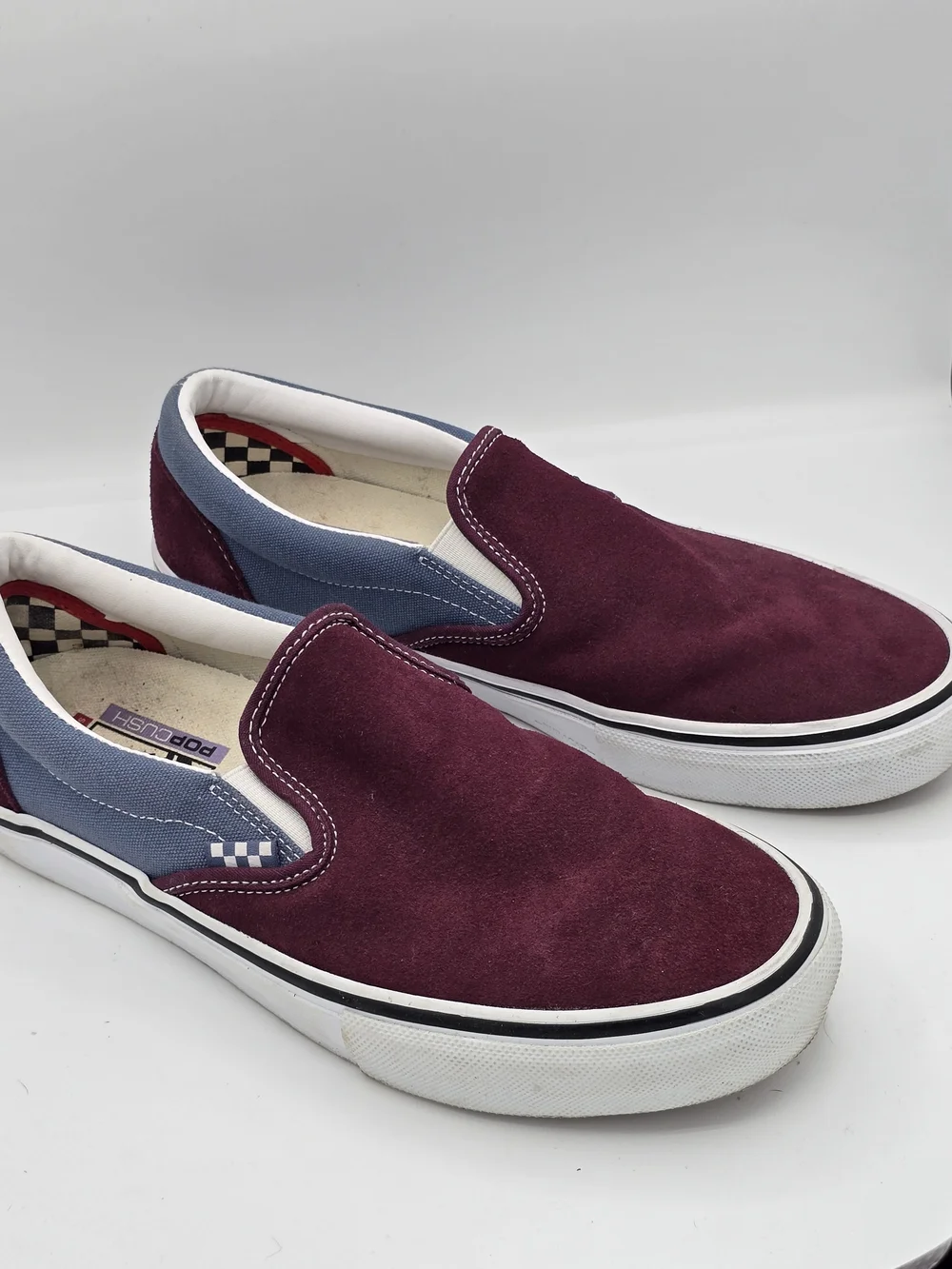 Vans Skate Slip-On Maroon Blue Suede Sneakers Men's Size 9